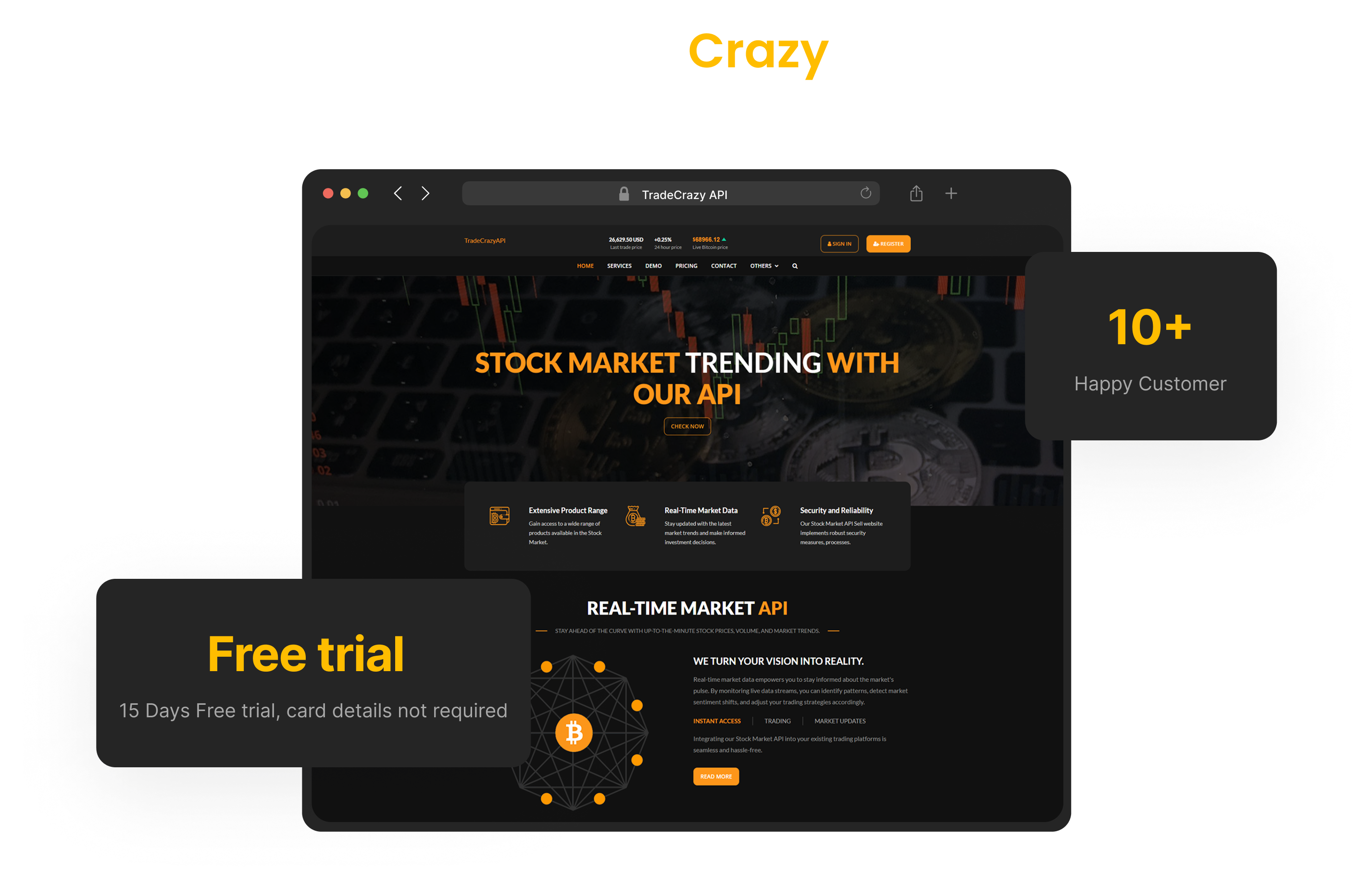 TradeCrazy API product dashboard illustration
